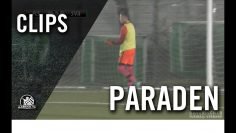 Mit den Fingerspitzen! Parade von Dominik Schulz (SV Aubing)