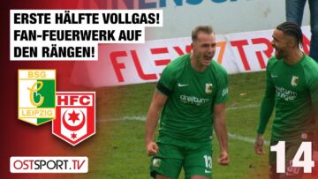 Erste Hälfte Vollgas! Fan-Feuerwerk auf den Rängen: Chemie – Halle | Regionalliga Nordost